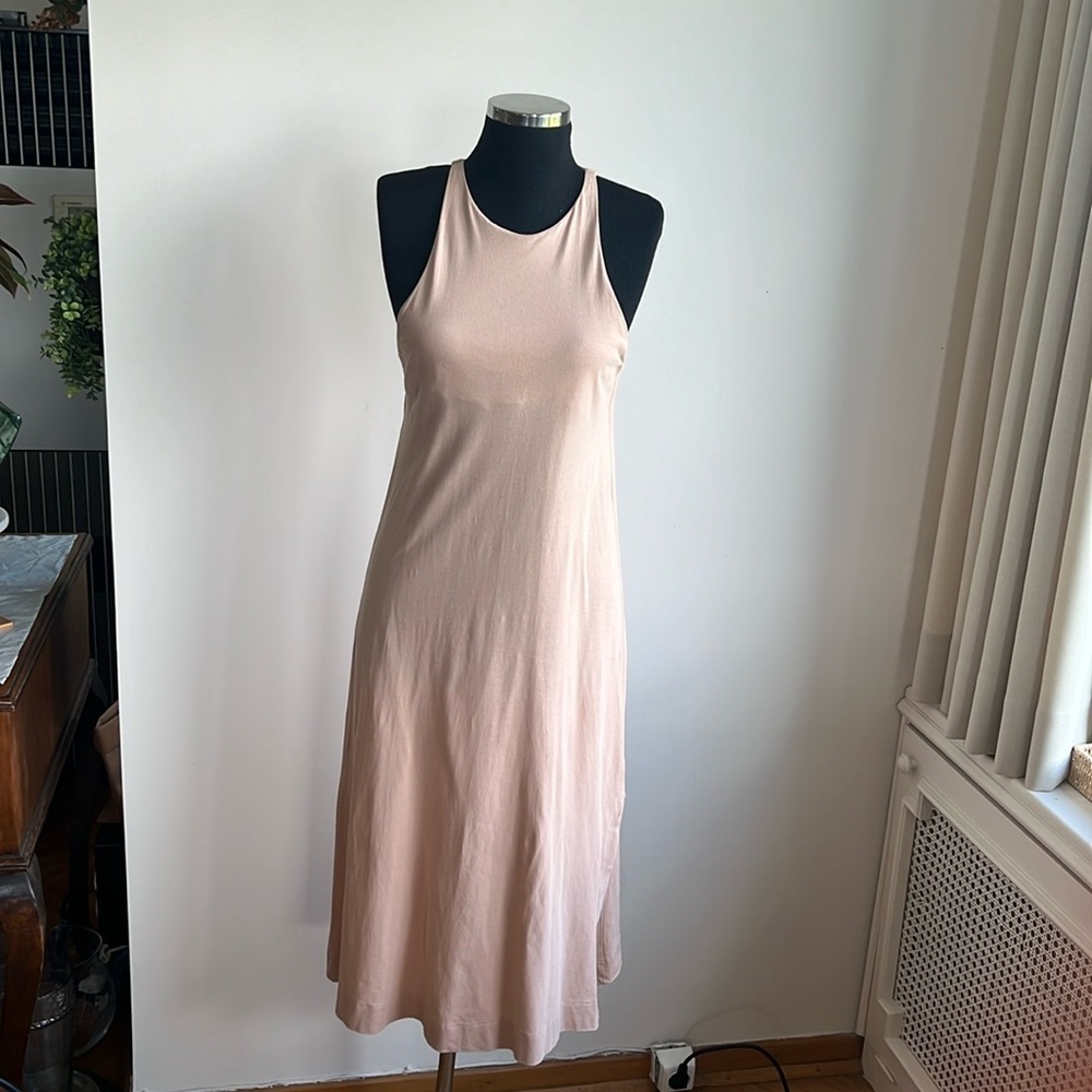 Zara nude cotton halter neck fitted midi dress - medium size